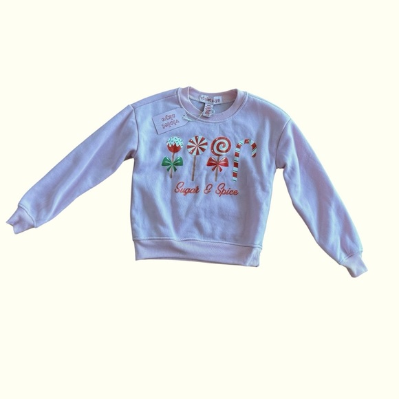 Violet Skye Pink Christmas Pullover Sweatshirt Sugar & Spice Candy Cane Girls 8 - Picture 1 of 3